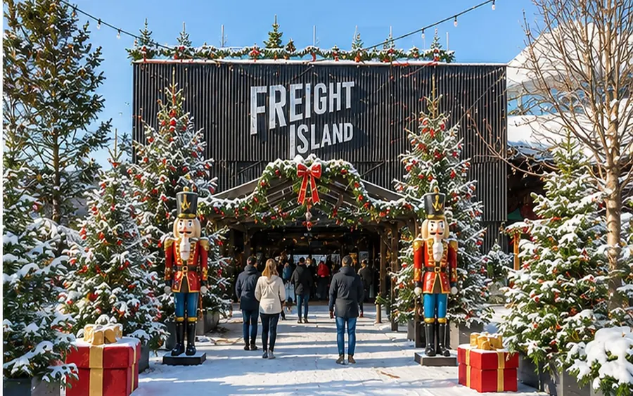 Giant nutcracker guards flank the daytime entrance to Freight Island, Manchester.